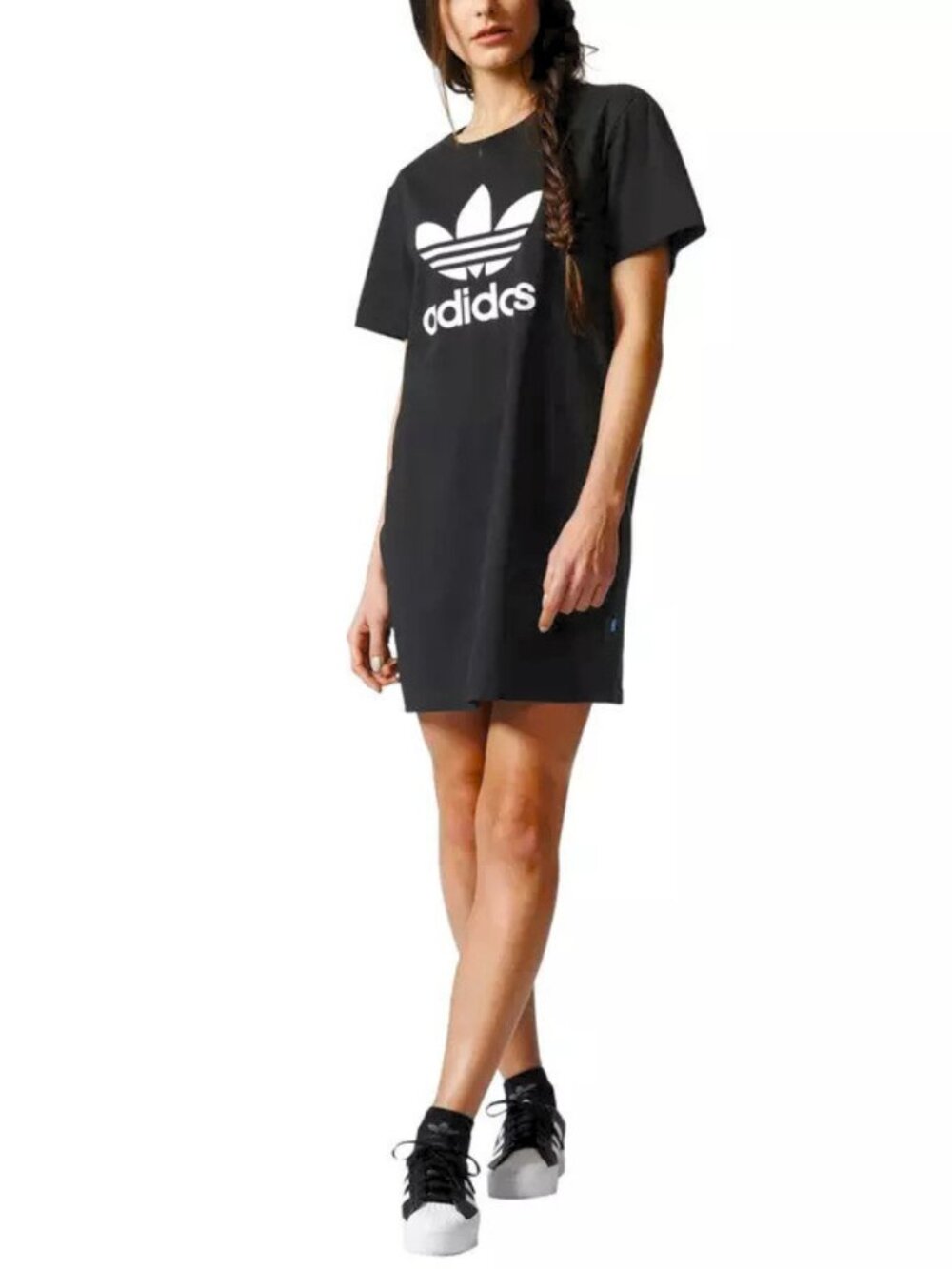 adidas Originals Trefoil Big Graphic T-Shirt Dress Black Size M
